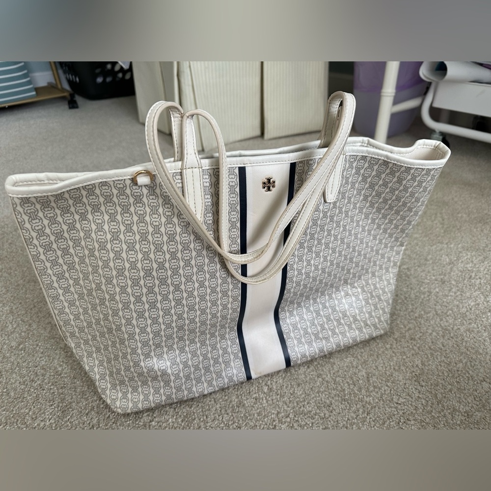 Tory Burch Beige and Black Patterned Tote